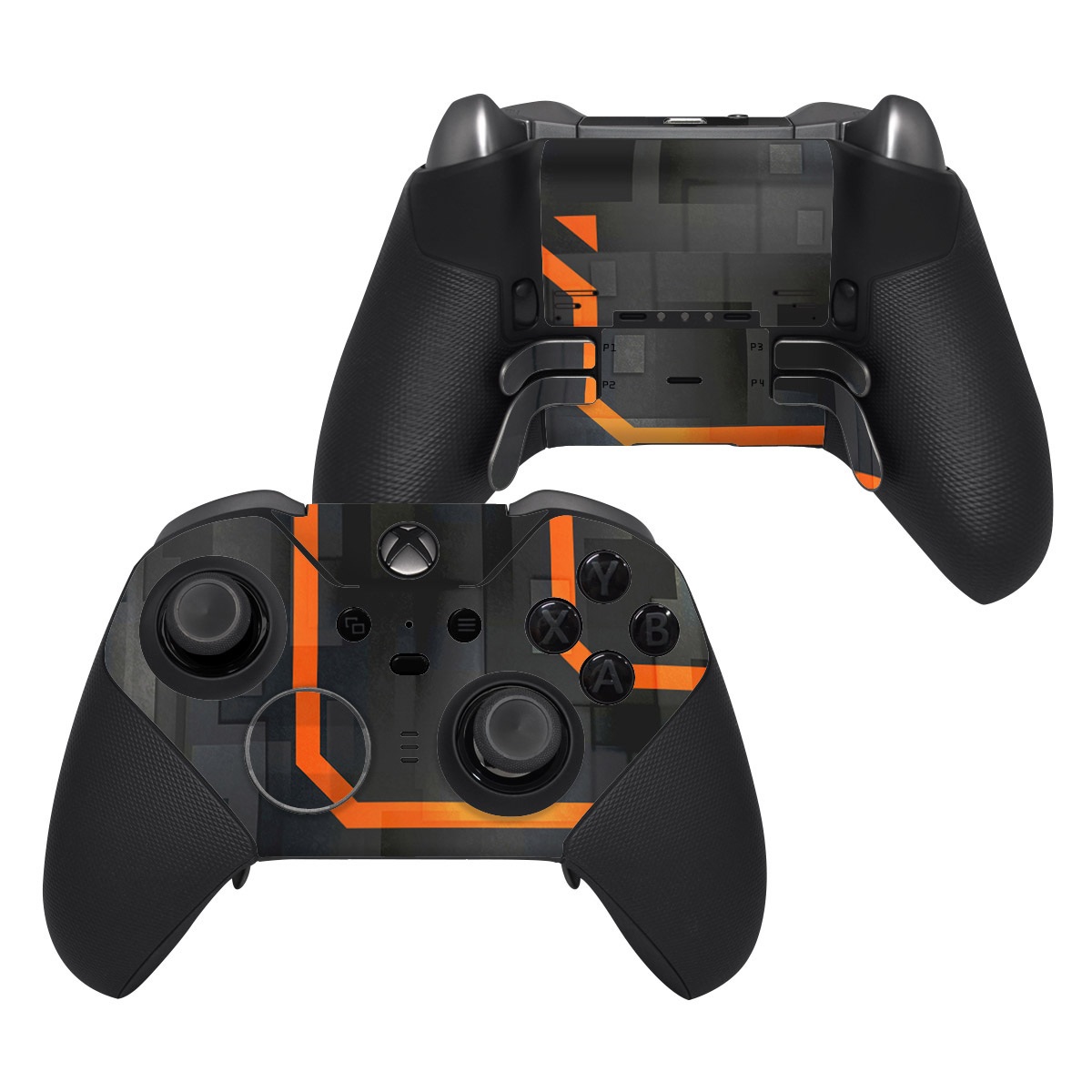 Xbox Elite Controller Series 2 Skin design of Orange, Font, Parallel, Pattern, Graphics, Rectangle, Logo, Brand, Graphic design, Event, with black, orange colors