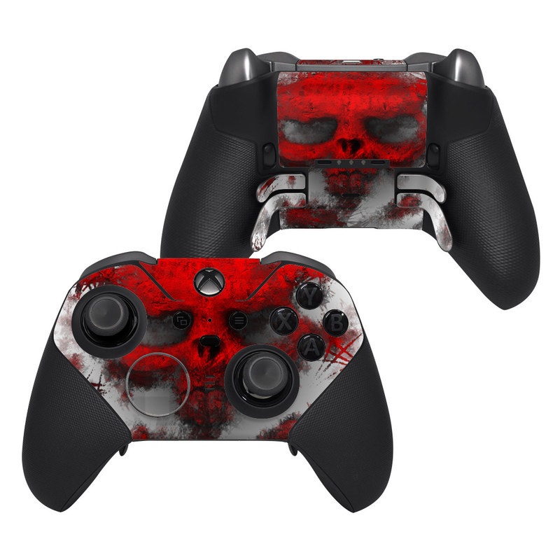 Xbox Elite Controller Series 2 Skin design of Red, Graphic design, Skull, Illustration, Bone, Graphics, Art, Fictional character, with red, gray, black, white colors