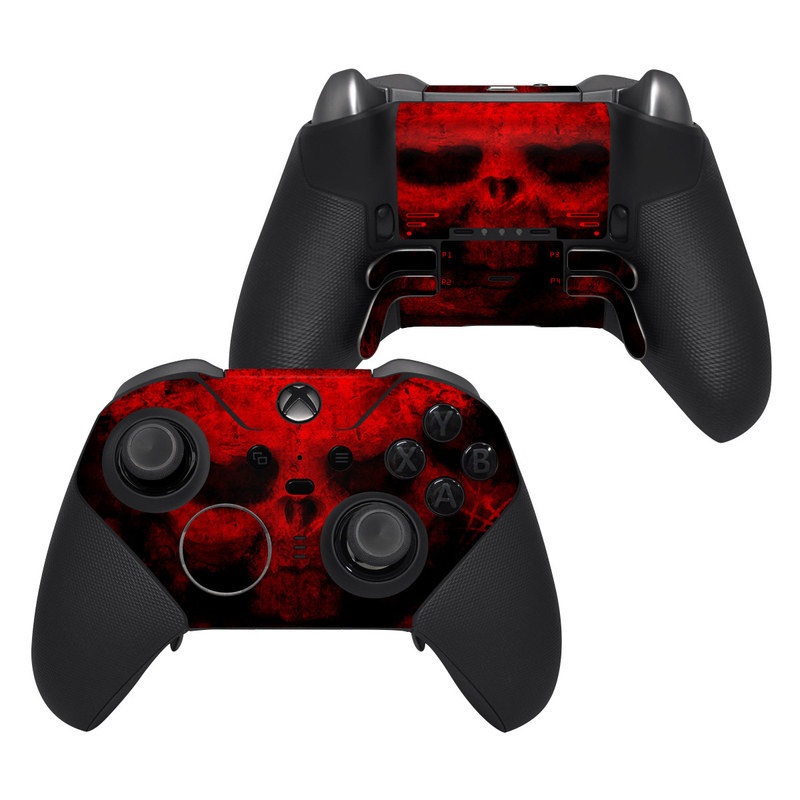 Xbox Elite Controller Series 2 Skin design of Red, Skull, Bone, Darkness, Mouth, Graphics, Pattern, Fiction, Art, Fractal art, with black, red colors