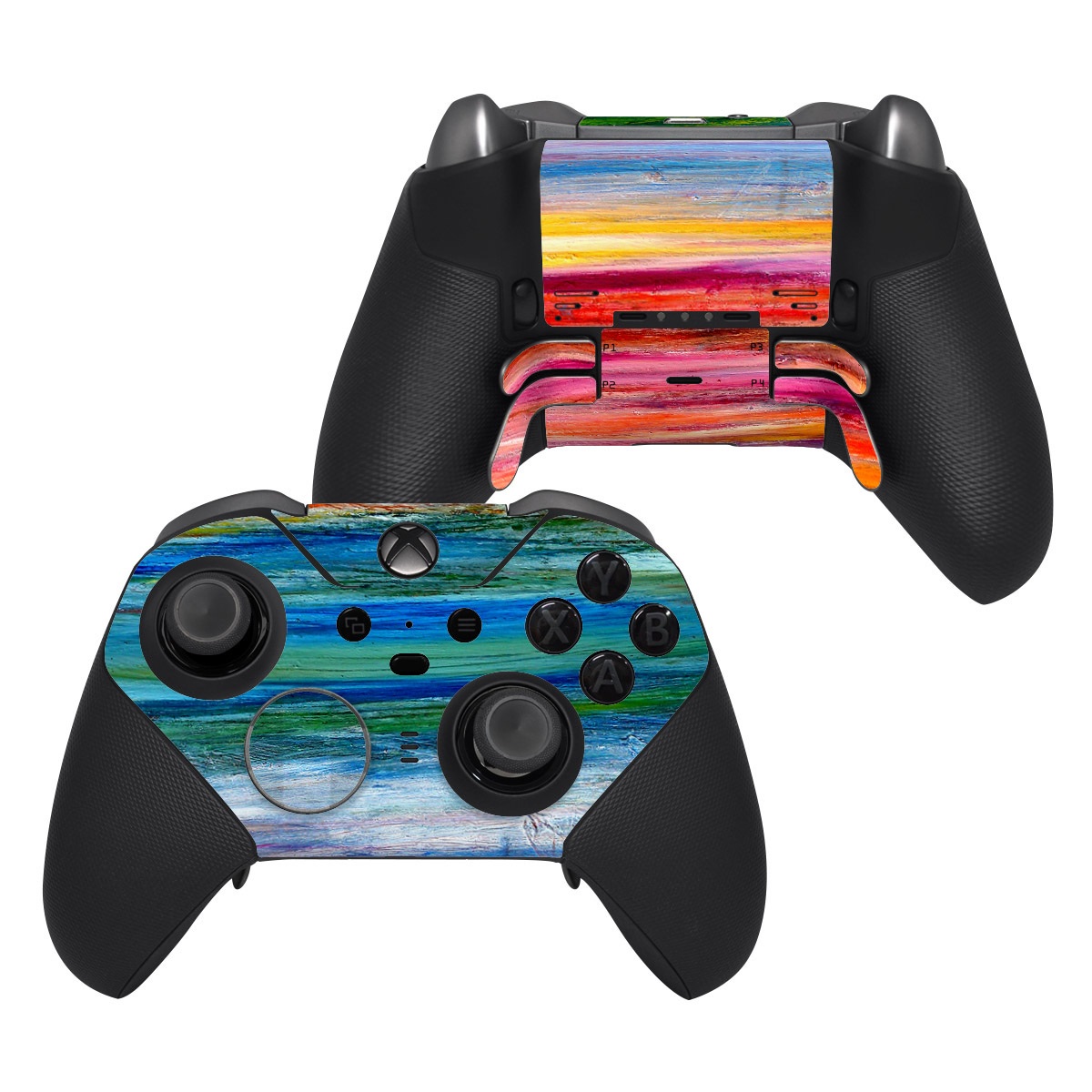 Xbox Elite Controller Series 2 Skin design of Sky, Painting, Acrylic paint, Modern art, Watercolor paint, Art, Horizon, Paint, Visual arts, Wave, with gray, blue, red, black, pink colors