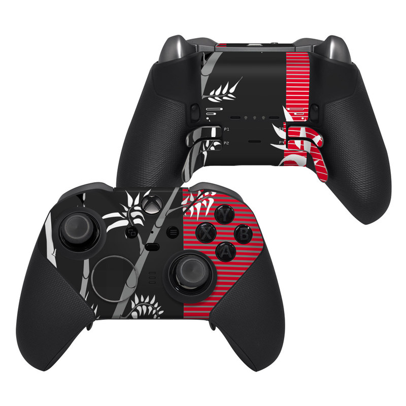 Xbox Elite Controller Series 2 Skin design of Tree, Branch, Plant, Graphic design, Bamboo, Illustration, Plant stem, Black-and-white, with black, red, gray, white colors