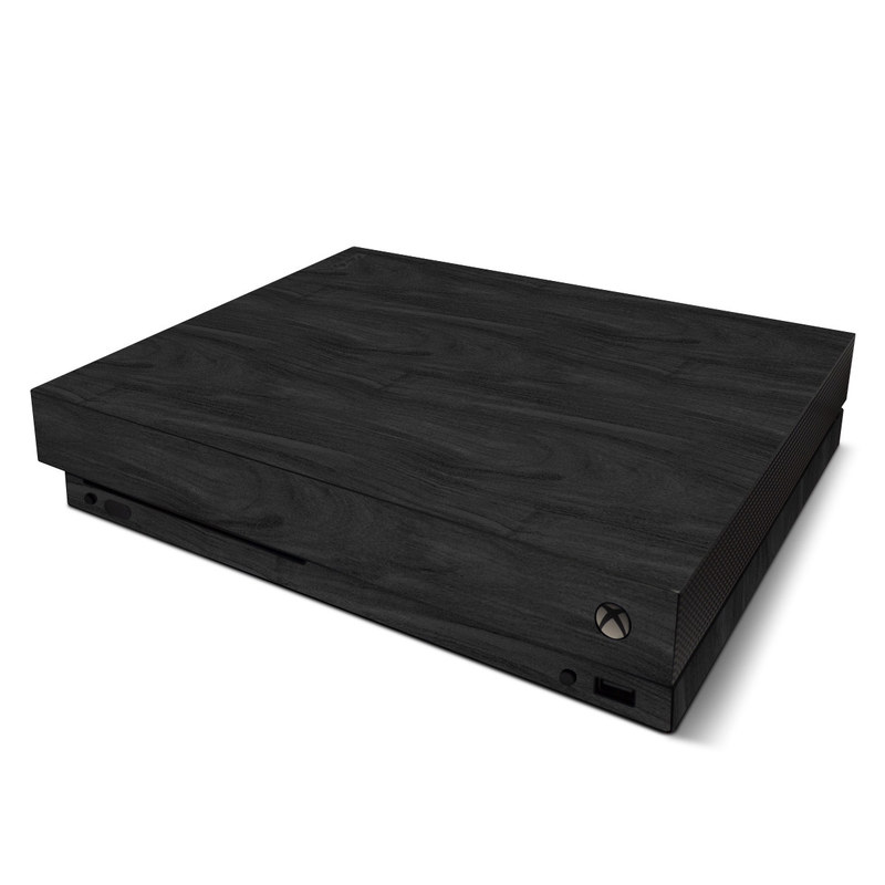 Xbox One X Skin design of Black, Brown, Wood, Grey, Flooring, Floor, Laminate flooring, Wood flooring, with black colors