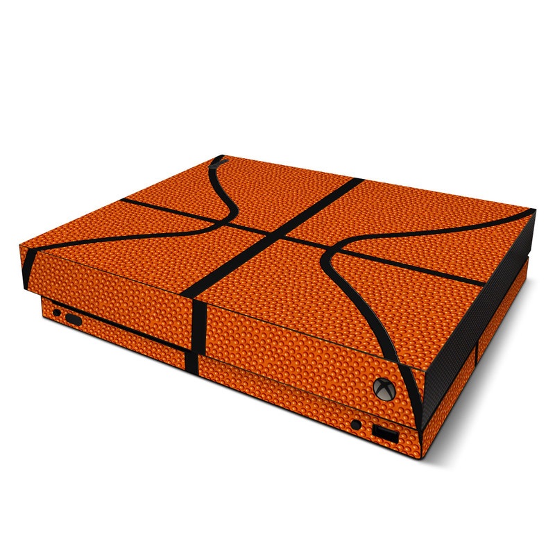 Xbox One X Skin design of Orange, Basketball, Line, Pattern, Sport venue, Brown, Yellow, Design, Net, Team sport with orange, black colors