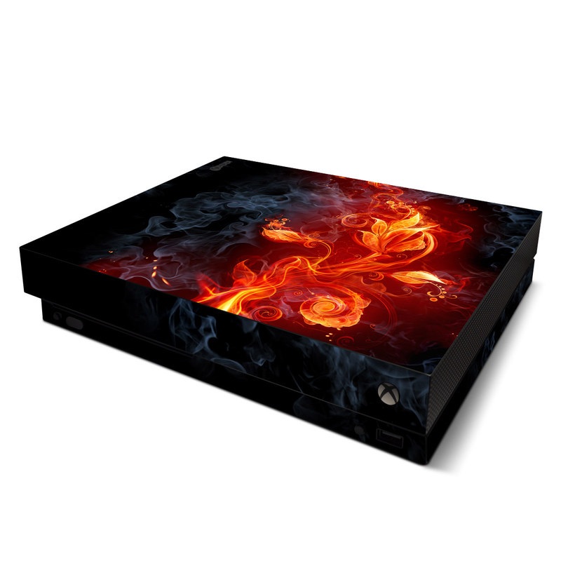 Xbox One X Skin design of Flame, Fire, Heat, Red, Orange, Fractal art, Graphic design, Geological phenomenon, Design, Organism, with black, red, orange colors