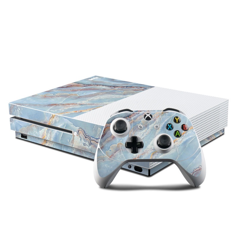 Xbox One S Skin design of Blue, Azure, Aqua, Onyx with blue, red, orange, white colors