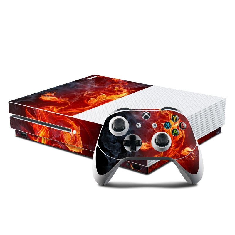 Xbox One S Skin design of Flame, Fire, Heat, Red, Orange, Fractal art, Graphic design, Geological phenomenon, Design, Organism, with black, red, orange colors