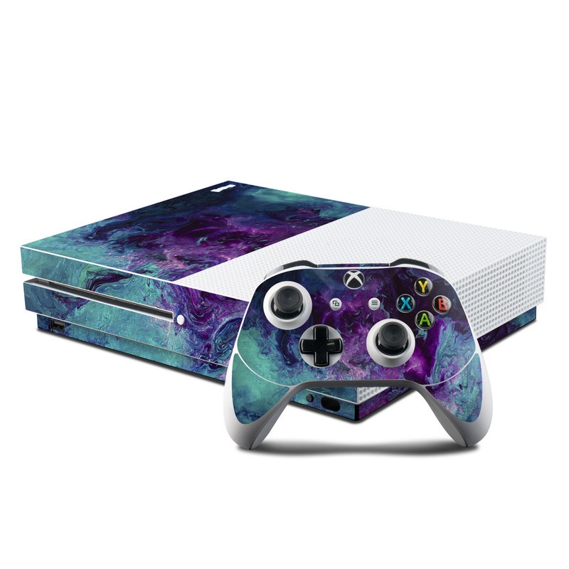 Xbox One S Skin design of Blue, Purple, Violet, Water, Turquoise, Aqua, Pink, Magenta, Teal, Electric blue with blue, purple, black colors