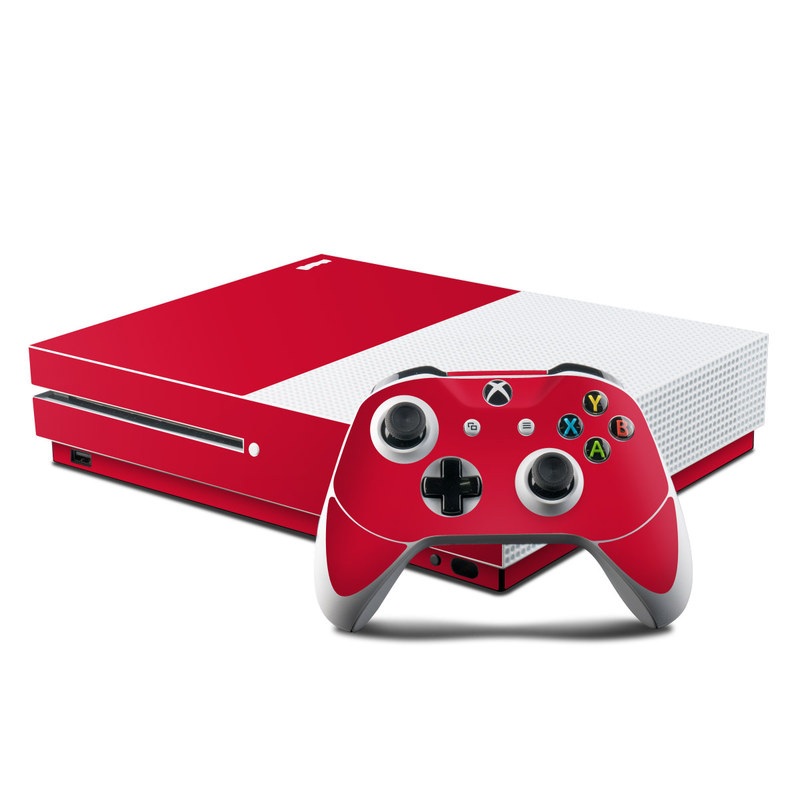 Xbox One S Skin design of Red, Pink, Maroon, Purple, Orange, Violet, Magenta, Material property, Font, Peach with red colors