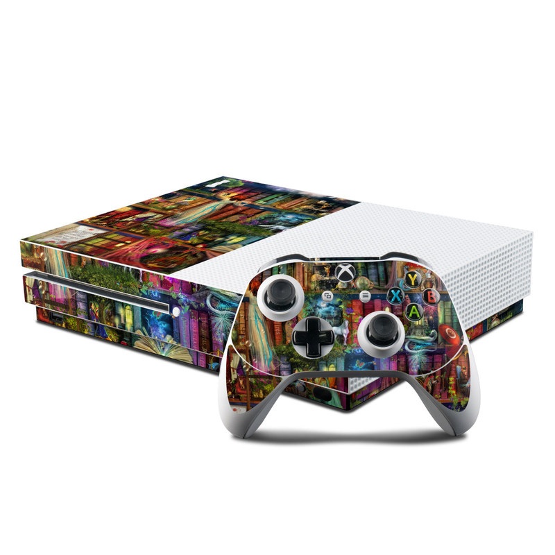 Xbox One S Skin design of Painting, Art, Theatrical scenery with black, red, gray, green, blue colors
