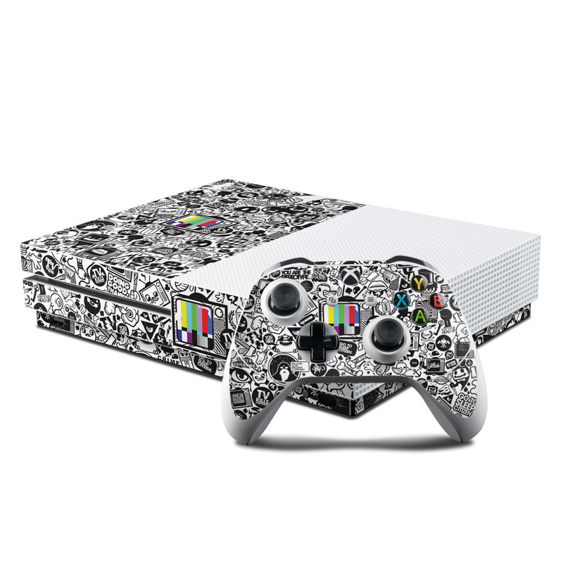 Xbox One S Skin design of Pattern, Drawing, Doodle, Design, Visual arts, Font, Black-and-white, Monochrome, Illustration, Art with gray, black, white colors
