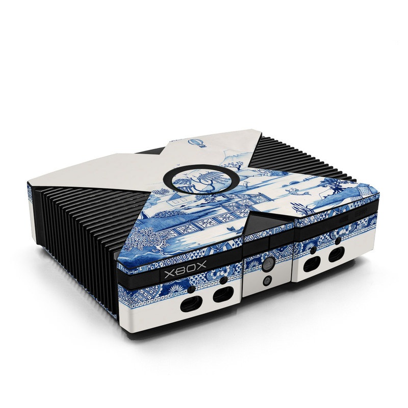 Old Xbox Skin design of Blue, Blue and white porcelain, Winter, Christmas eve, Illustration, Snow, World, Art, with blue, white colors