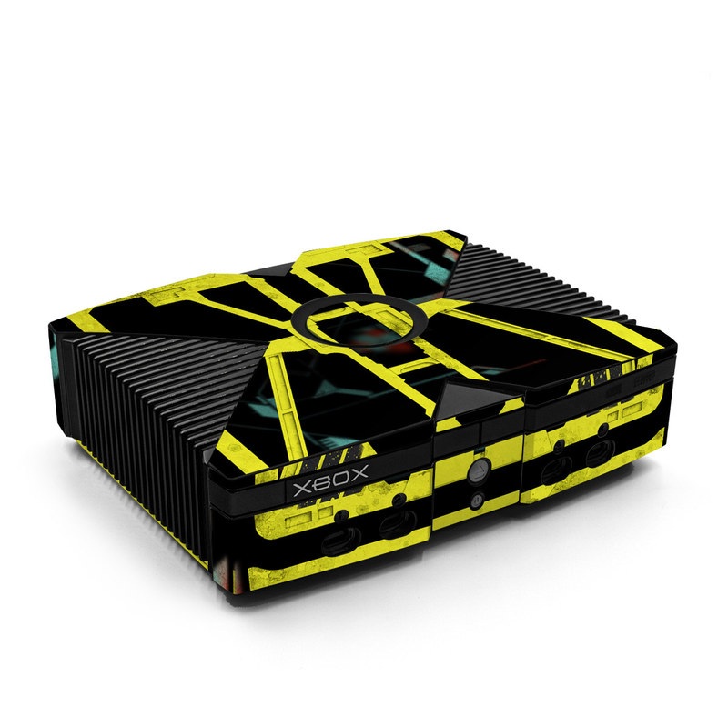 Old Xbox Skin design of Yellow, Green, Font, Pattern, Graphic design, with black, yellow, gray, blue, green colors
