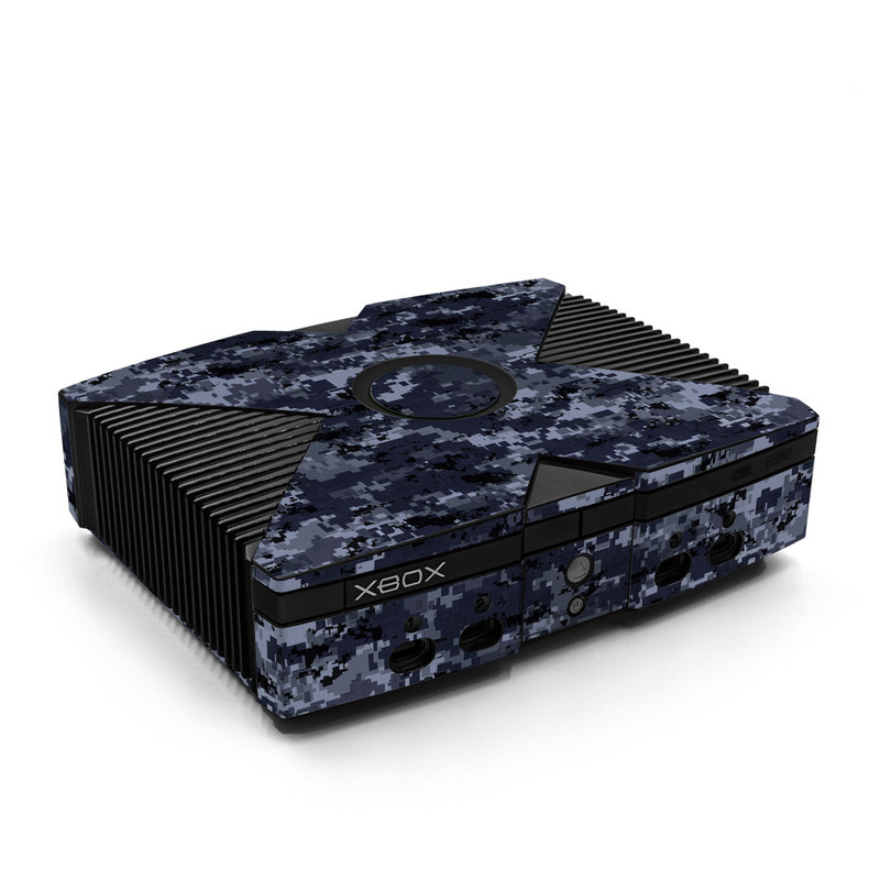 Old Xbox Skin design of Military camouflage, Black, Pattern, Blue, Camouflage, Design, Uniform, Textile, Black-and-white, Space, with black, gray, blue colors
