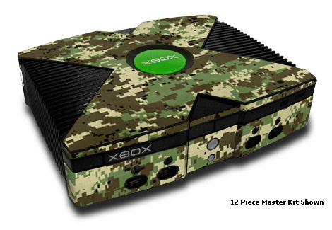Old Xbox Skin design of Military camouflage, Pattern, Camouflage, Green, Uniform, Clothing, Design, Military uniform, with black, gray, green colors