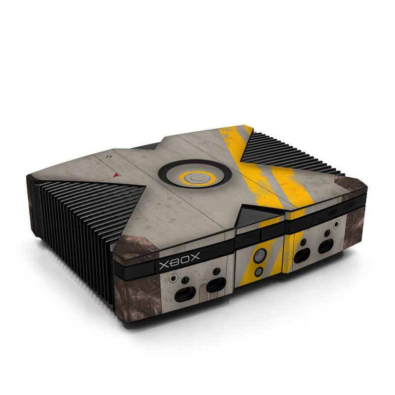 Old Xbox Skin design of Yellow, Wall, Line, Orange, Design, Concrete, Font, Architecture, Parallel, Wood, with gray, yellow, red, black colors