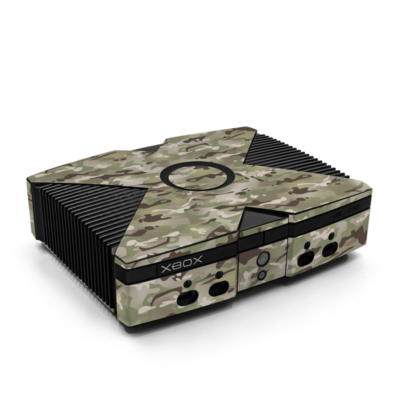 Old Xbox Skin design of Military camouflage, Camouflage, Pattern, Clothing, Uniform, Design, Military uniform, Bed sheet, with gray, green, black, red colors