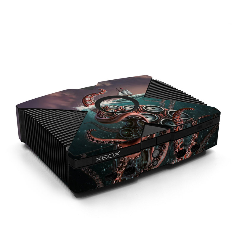Old Xbox Skin design of Octopus, Water, Illustration, Wind wave, Sky, Graphic design, Organism, Cephalopod, Cg artwork, giant pacific octopus, with blue, gray, white, brown, red colors