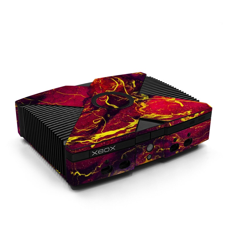Old Xbox Skin design of Red, Purple, Geological phenomenon, Pattern, Fractal art, Art, Fictional character, Graphics, with red, yellow, black colors