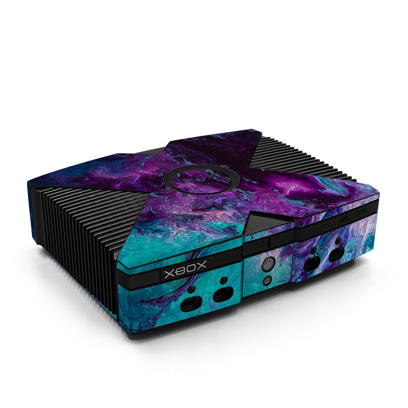 Old Xbox Skin design of Blue, Purple, Violet, Water, Turquoise, Aqua, Pink, Magenta, Teal, Electric blue, with blue, purple, black colors