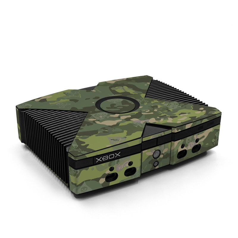 Old Xbox Skin design of Military camouflage, Pattern, Camouflage, Uniform, Clothing, Green, Design, Leaf, Plant, Illustration, with green, brown colors