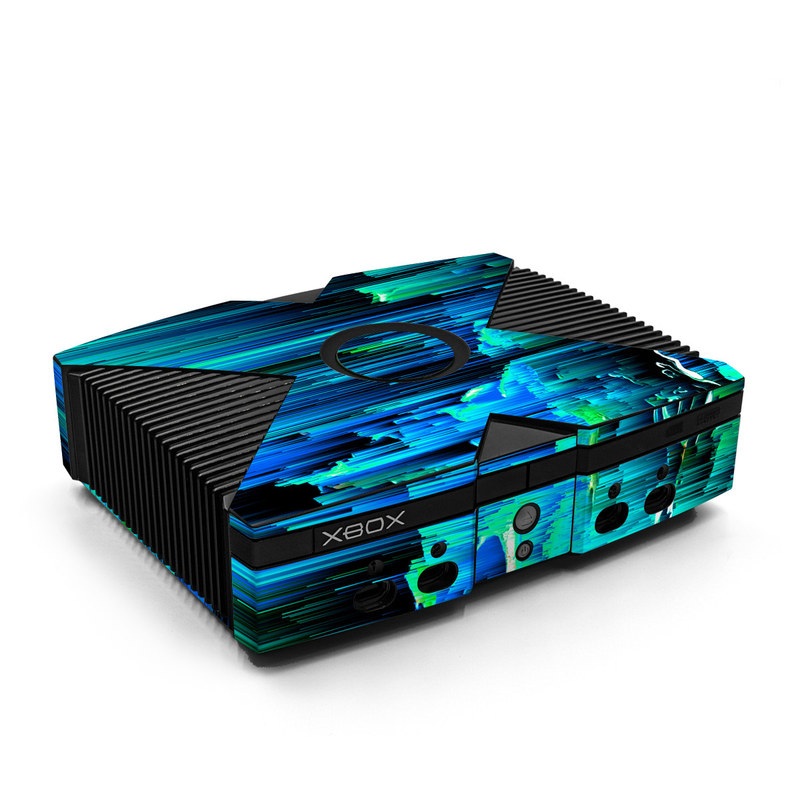 Old Xbox Skin design of Blue, Green, Turquoise, Light, Colorfulness, Electric blue, with blue, green, black, white colors