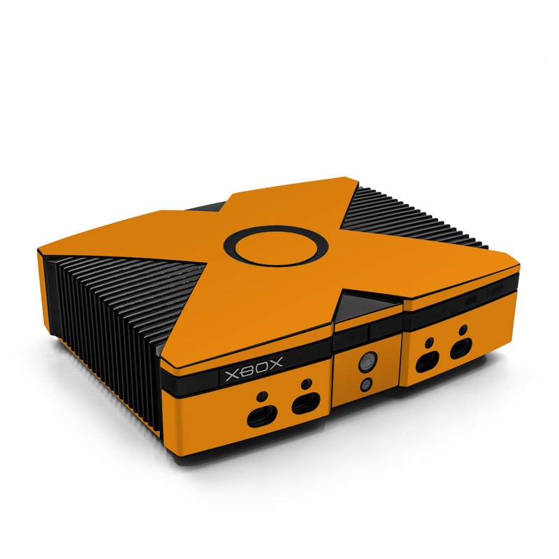 Old Xbox Skin design of Orange, Yellow, Brown, Text, Amber, Font, Peach, with orange colors