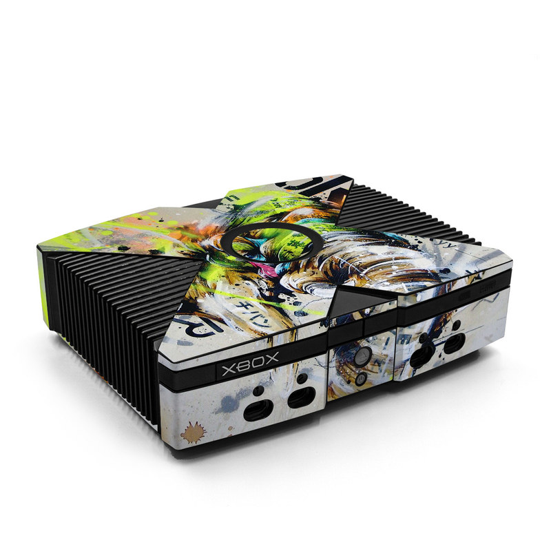 Old Xbox Skin design of Watercolor paint, Graphic design, Illustration, Acrylic paint, Art, Modern art, Painting, Visual arts, Paint, Graphics, with gray, black, green, red, blue colors