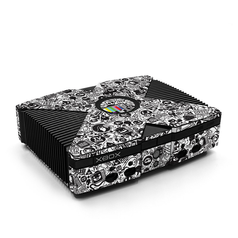Old Xbox Skin design of Pattern, Drawing, Doodle, Design, Visual arts, Font, Black-and-white, Monochrome, Illustration, Art, with gray, black, white colors