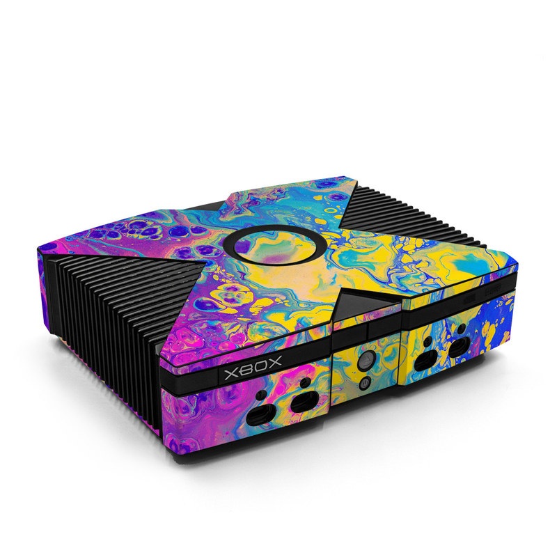 Old Xbox Skin design of Psychedelic art, Pattern, Purple, Visual arts, Design, Art, Fractal art, Electric blue, Graphic design, Graphics, with blue, yellow, purple, pink colors