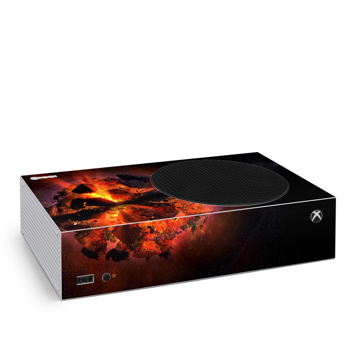 Xbox Series S Skin design of Flame, Heat, Fire, Space, Atmosphere, Charcoal, Explosion, Geological phenomenon, Ash, Graphics, with black, red colors