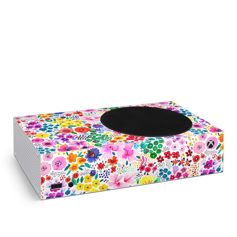 Xbox Series S Skin design of Colorfulness, Flower, Pink, Art, Magenta, Pattern, Creative arts, Petal, Symmetry, Electric blue, with white, pink, green, red, blue, purple, yellow, orange colors