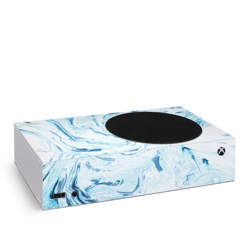 Xbox Series S Skin design of Water, Aqua, Wind wave, Drawing, Painting, Wave, Pattern, Art, with blue colors