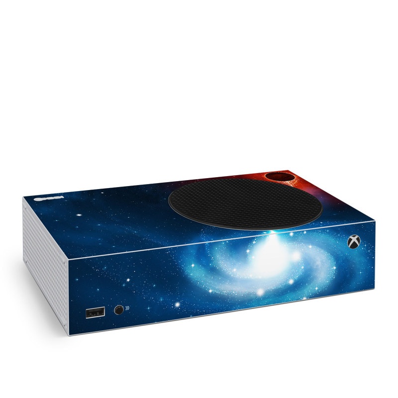 Xbox Series S Skin design of Outer space, Atmosphere, Astronomical object, Universe, Space, Sky, Planet, Astronomy, Celestial event, Galaxy, with blue, red, black colors