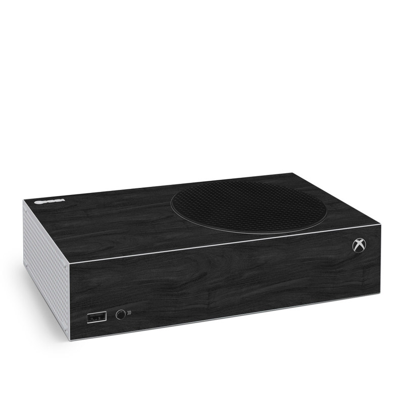 Xbox Series S Skin design of Black, Brown, Wood, Grey, Flooring, Floor, Laminate flooring, Wood flooring, with black colors