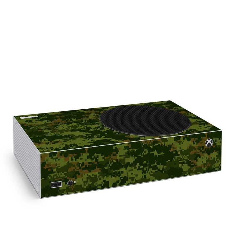 Xbox Series S Skin design of Military camouflage, Green, Pattern, Uniform, Camouflage, Clothing, Design, Leaf, Plant, with green, brown colors