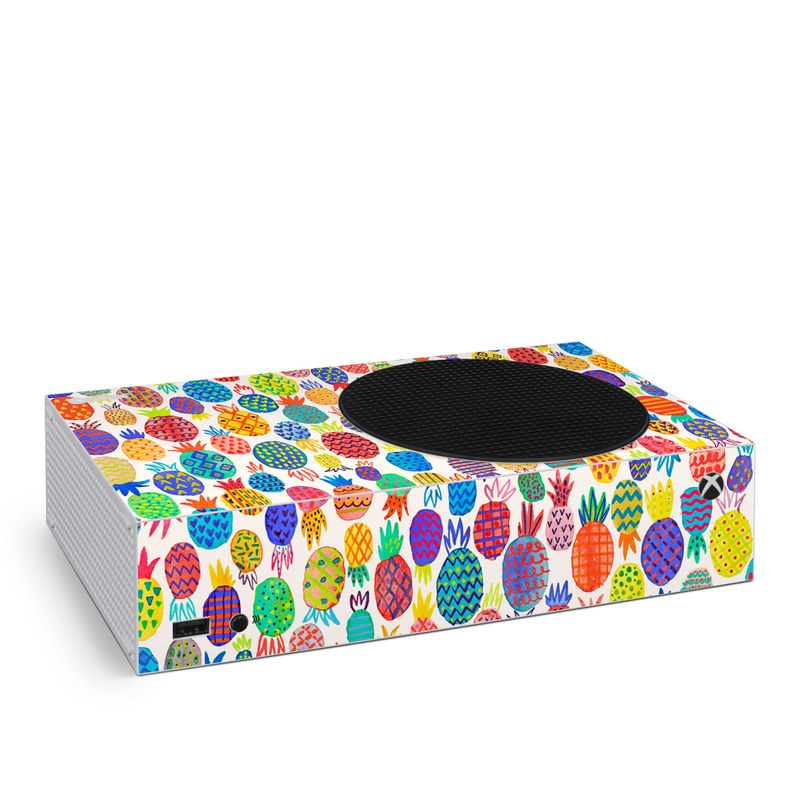 Xbox Series S Skin design of Colorfulness, Textile, Art, Line, Circle, Symmetry, Pattern, Electric blue, Visual arts, Design, with white, red, blue, green, yellow, purple, pink colors