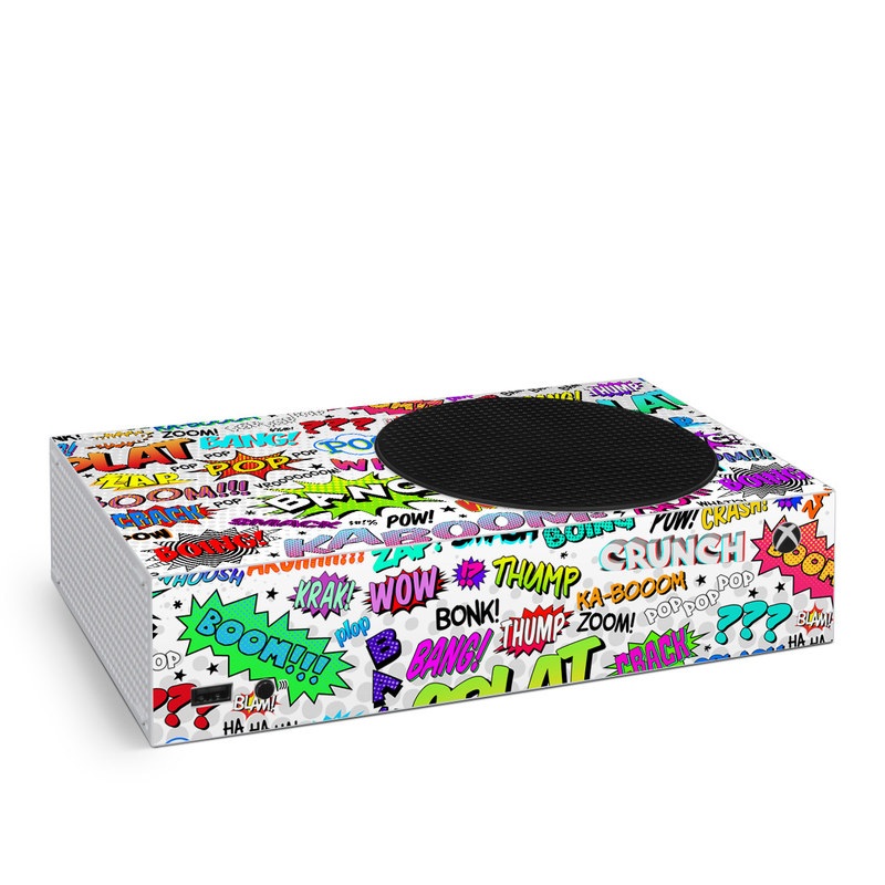 Xbox Series S Skin design of Text, Font, Line, Graphics, Art, Graphic design, with gray, white, red, blue, black colors