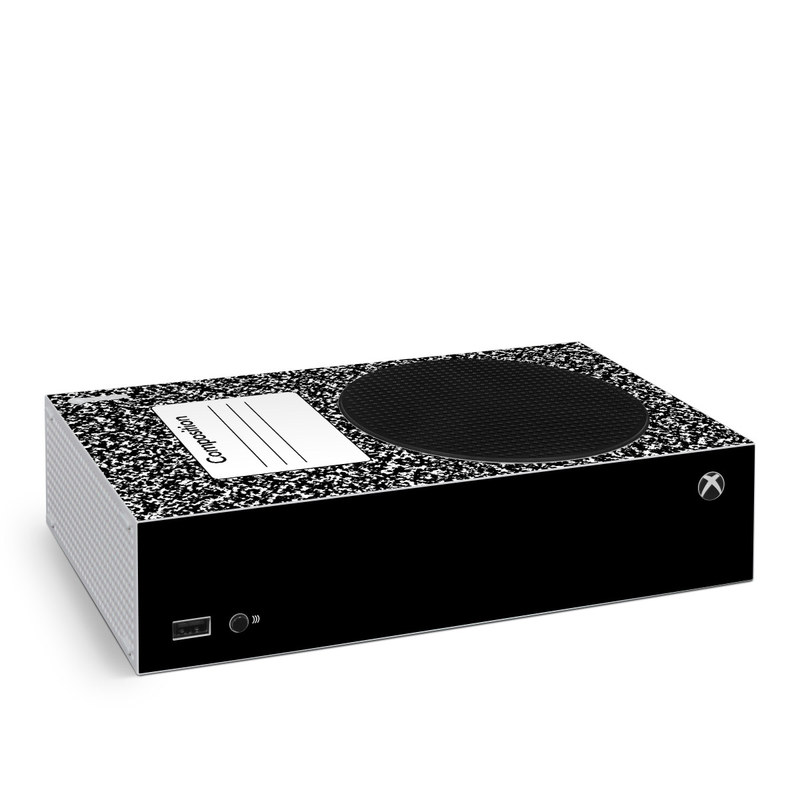 Xbox Series S Skin design of Text, Font, Line, Pattern, Black-and-white, Illustration, with black, gray, white colors