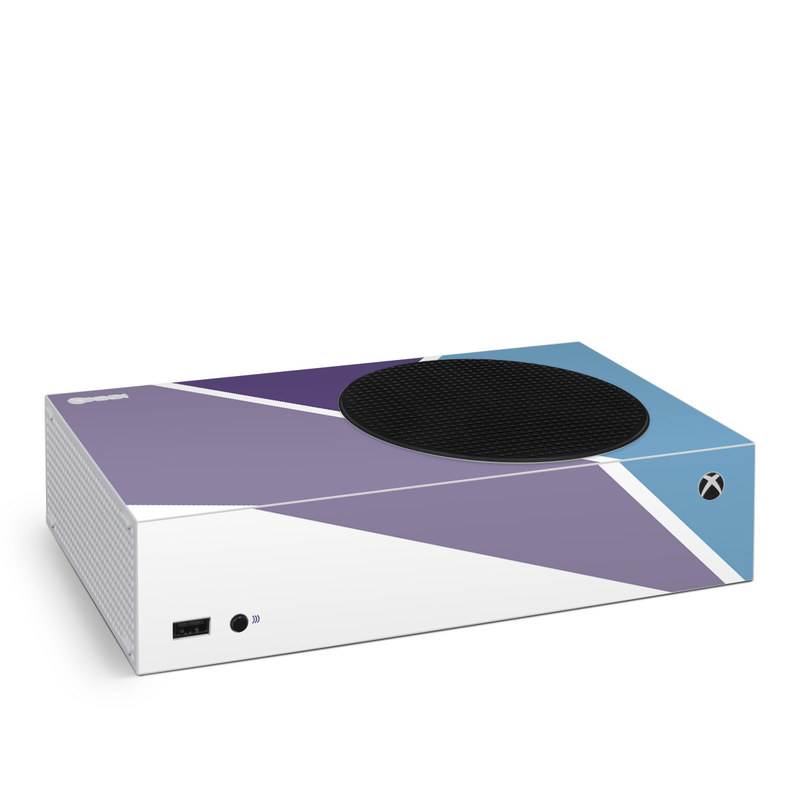Xbox Series S Skin design of Violet, Purple, Turquoise, Line, Pattern, Design, Graphic design, Font, Triangle, Magenta with white, blue, purple colors