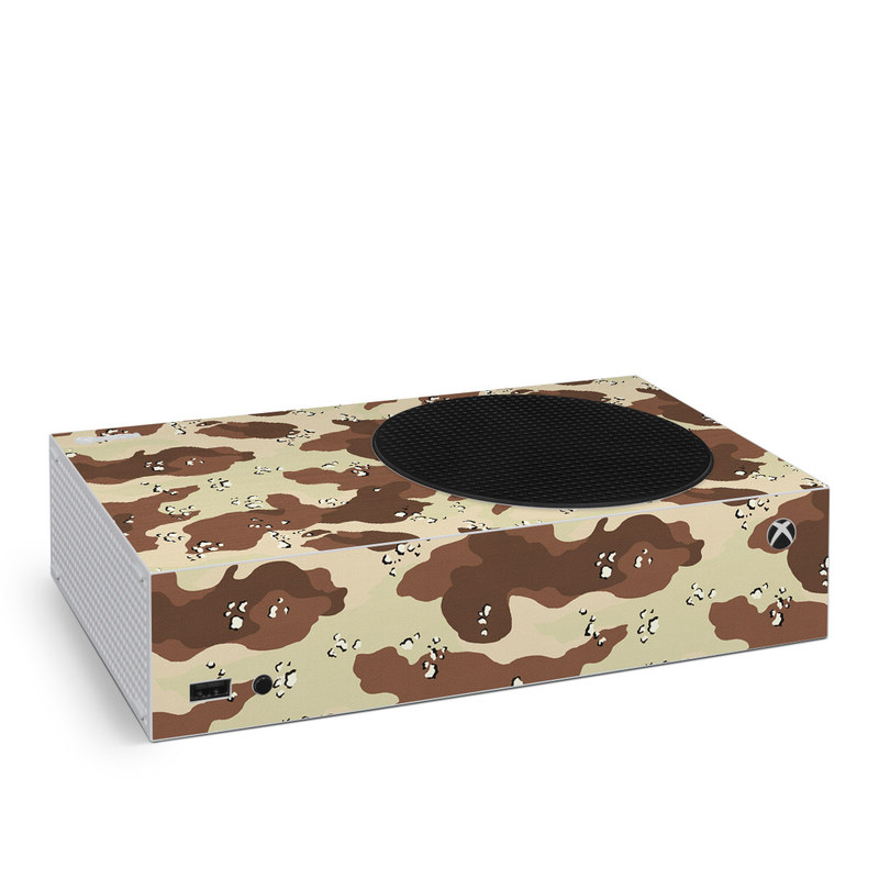 Xbox Series S Skin design of Military camouflage, Brown, Pattern, Design, Camouflage, Textile, Beige, Illustration, Uniform, Metal, with gray, red, black, green colors