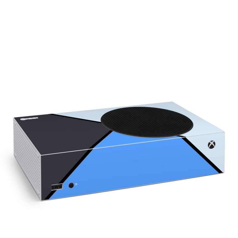 Xbox Series S Skin design of Blue, Line, Cobalt blue, Triangle, Azure, Electric blue, Parallel, Symmetry, Font, with blue, gray, black colors
