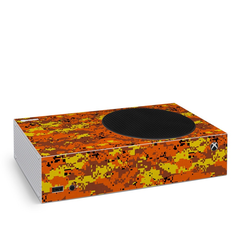 Xbox Series S Skin design of Orange, Yellow, Leaf, Tree, Pattern, Autumn, Plant, Deciduous, with red, green, black colors