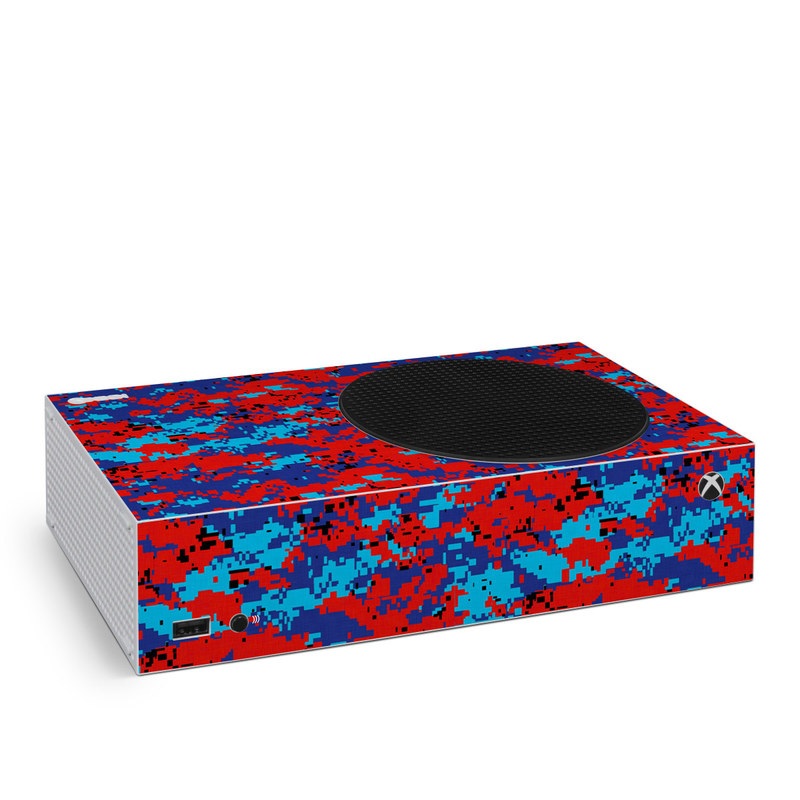 Xbox Series S Skin design of Blue, Red, Pattern, Textile, Electric blue, with blue, red colors