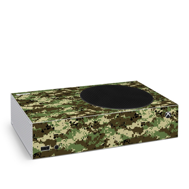 Xbox Series S Skin design of Military camouflage, Pattern, Camouflage, Green, Uniform, Clothing, Design, Military uniform, with black, gray, green colors