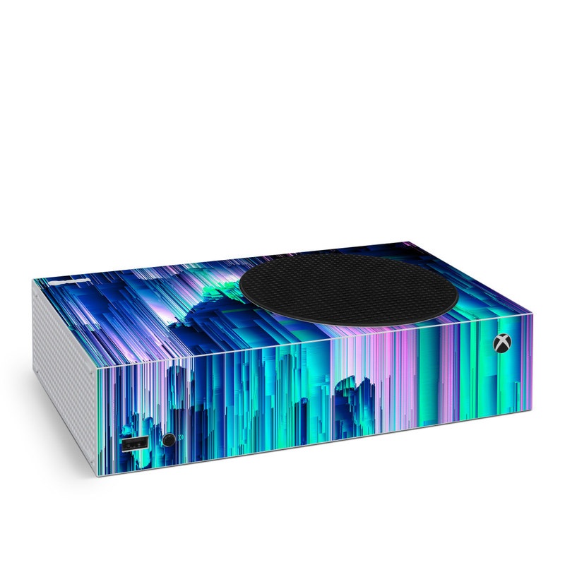 Xbox Series S Skin design of Blue, Green, Light, Colorfulness, with blue, purple, pink, white colors