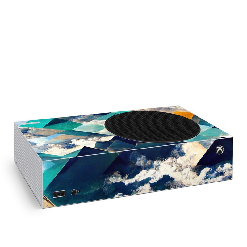 Xbox Series S Skin design of Daytime, World, Nature, Blue, Azure, Green, Triangle, Rectangle, Architecture, Art, with blue, yellow, white, green colors