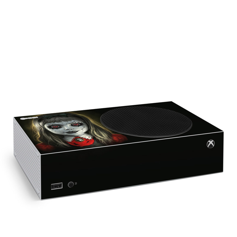 Xbox Series S Skin design of Fiction, Illustration, Fictional character, Ghost, Darkness, Vampire, Goth subculture, Zombie, Art, Skull, with white, red, black, yellow colors