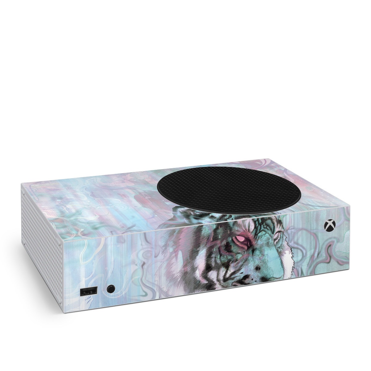 Xbox Series S Skin design of Watercolor paint, Illustration, Art, Visual arts, Drawing, Graphic design, Pattern, Painting, Acrylic paint, Fictional character, with gray, purple, black colors