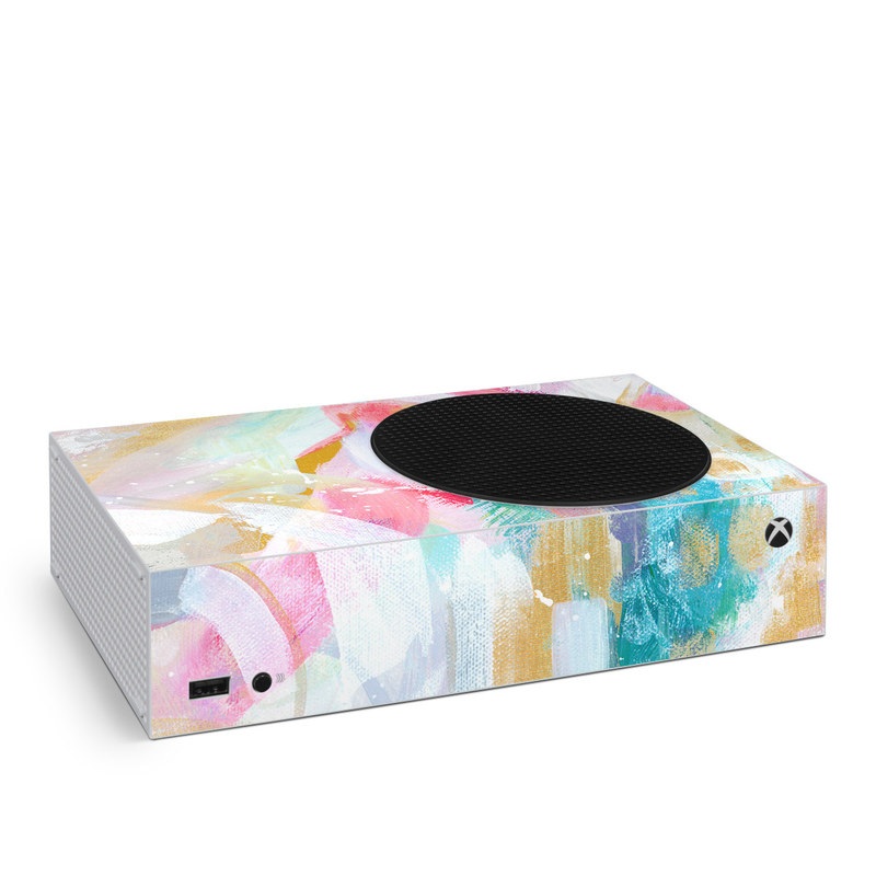 Xbox Series S Skin design of Colorfulness, Art paint, Paint, Pink, Creative arts, Art, Aqua, Magenta, Tints and shades, Font, with white, blue, pink, purple, green, yellow colors