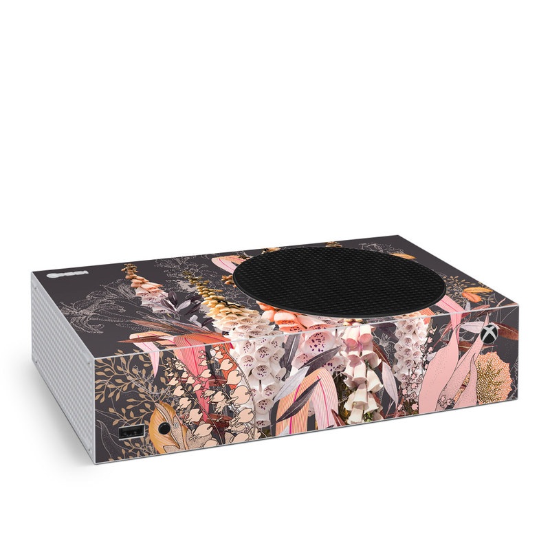 Xbox Series S Skin design of Flower, Plant, Foxtail lily, Botany, Plant stem, Illustration, Broomrape, with brown, pink, white, yellow, orange colors